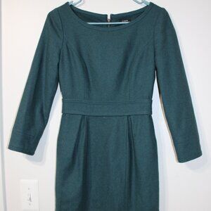 Women's J.Crew Wool Blend Teal Green Midi Length 3/4 Sleeve Dress Size 00
